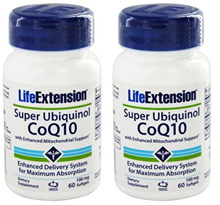 Life Extension Super Ubiquinol CoQ10 with Enhanced Mitochondrial Support 100 mg, 60 softgels (2 Pack)