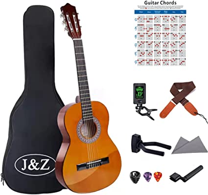 Professional Classical Guitar Acoustic Guitar 4/4 Full Size 39 inch for Beginners Adults Guitar Guitarra Acustica Starter Kit Bundle with Waterproof Bag Strap Tuner Wipe and Picks