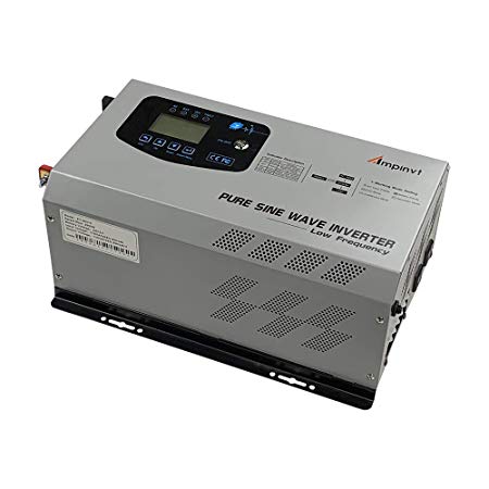 AMPINVT 2000W Peak 6000W Pure Sine Wave Power Inverter DC 12V to 110V AC Converter with Battery AC Charger LCD Display Low Frequency Solar Converter, Battery Priority Selector,Off Grid Solar Inverter