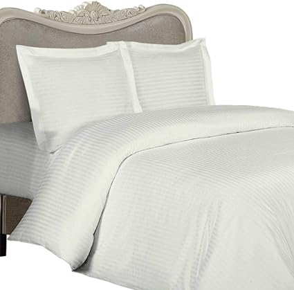 Luxurious Cream Damask Stripe, Queen Size, 1000 Thread Count Ultra Soft Single-Ply 100% Egyptian Cotton, Three (3) Piece Duvet Cover Set Including Two (2) Shams/Pillow Cases&nbsp;1000TC