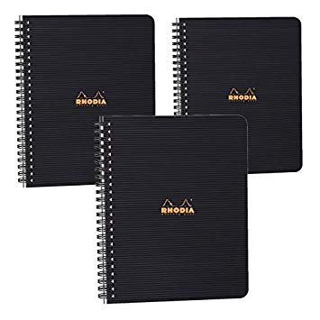 Rhodia Rhodiactive Meeting paper Book 90g paper - Lined 80 sheets - 6 1/2 x 8 1/4 - Black cover, Pack of 3