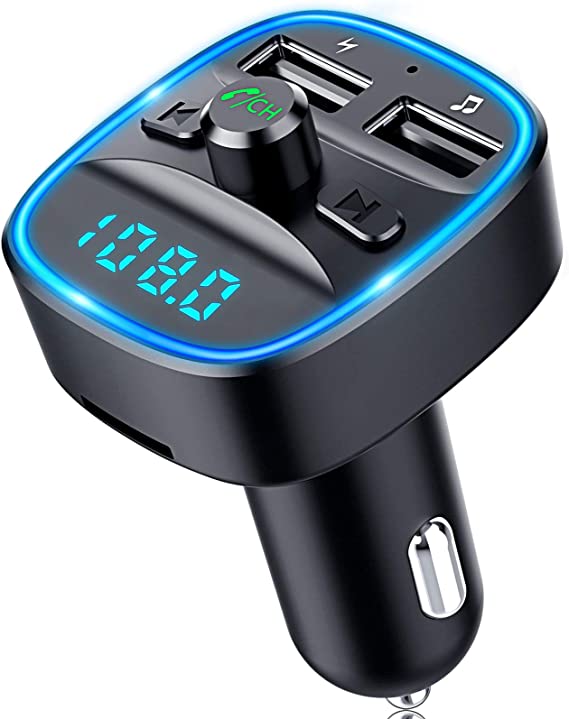 Bovon Bluetooth FM Transmitter for Car, Bluetooth Car Adapter MP3 Player FM Transmitter Receiver, Hands Free Calling, Dual USB Ports (5V/2.4A & 1A), led Display, Support SD Card USB Flash Drive