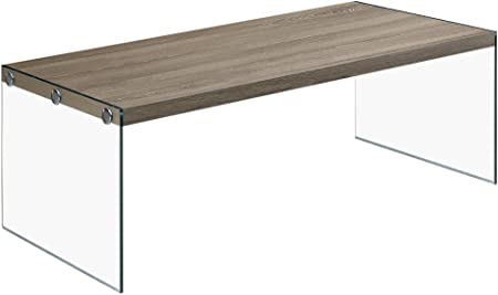 Monarch Specialties Reclaimed-Look/Tempered Glass Cocktail Table, Dark Taupe