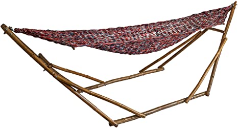 Bamboo Hammock Stand with Hammock by Bamboozations - New Models and Colors (Medium (9ft), Sunrise)