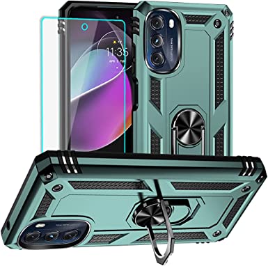 Yiakeng for Moto G 5G 2022 Case, Motorola G 5G 2022 Case with HD Screen Protector, Military Grade Protective Cases with Ring for Moto G 5G 2022 (Dark Green)