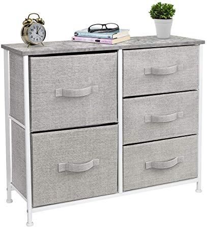 Sorbus Dresser with 5 Drawers - Furniture Storage Tower Unit for Bedroom, Hallway, Closet, Office Organization - Steel Frame, Wood Top, Easy Pull Fabric Bins (Gray)