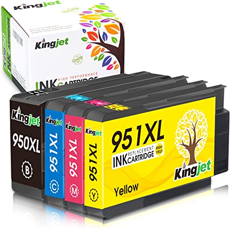 Kingjet Compatible Ink Cartridge Replacement for HP 950 951 950XL 951XL Work with Officejet Pro 8600 8610 8620 8100 276dw 251dw Printers (Black/Cyan/Magenta/Yellow)