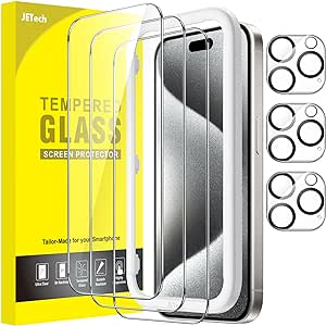 JETech Verre Trempé pour iPhone 15 Pro 6,1 Pouces avec Caméra Protecteur, Sans Bulle, Kit Outil d'Installation Facile, Film Protection Écran, HD Transparent, 3 Pièces Chacun