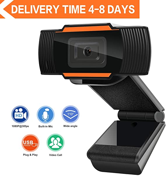 Webcam 1080P Full HD Auto Focus Web Camera with Microphone Widescreen USB Computer Camera for PC Laptop Desktop Mac Streaming Video Calling Recording Video Conference Online Teaching Business Gaming