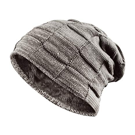 Hootech Slouchy Cable Knit Cuff Beanie - Chunky, Oversized Slouch Beanie Hats for Men & Women - Stay Warm & Stylish-Grey