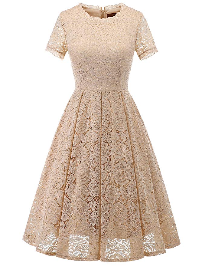 DRESSTELLS Women's Bridesmaid Vintage Tea Dress Floral Lace Cocktail Formal Swing Dress