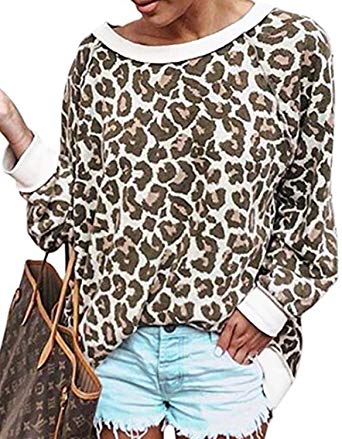 ZANZEA Women Casual Leopard Print Pullover Sweatshirt Long Sleeve Sweater Top Blouse