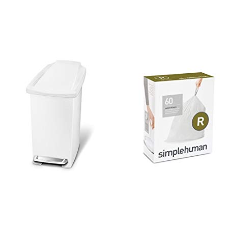 simplehuman 10 litre slim step can white plastic   code R 60 pack liners