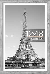 upsimples 12x18 Picture Frame, Display Pictures 11x17 with Mat or 12x18 Without Mat, Wall Hanging Photo Frame, Gray, 1 Pack