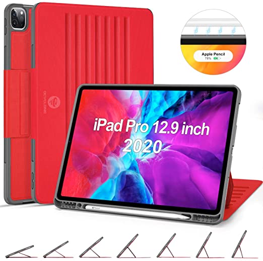 OCYCLONE iPad Pro 12.9 Case 2020, 7 Viewing Angles Magnetic Stand   Apple Pencil Holder Support 2nd Gen Pencil Charging   Auto Wake/Sleep, Protective Cover for iPad Pro 12.9 Inch 4th/ 3rd Gen - Red