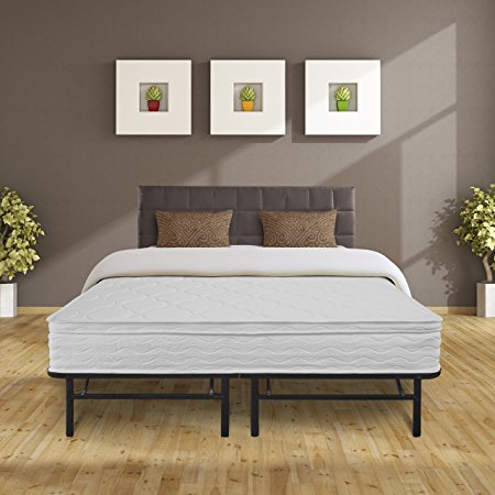 Best Price Mattress 10" Euro Top Pocketed Coil Spring Mattress & Bed Frame Set, Queen