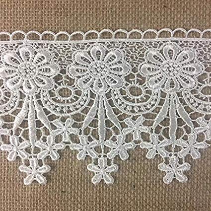 Trim Lace Floral Geometric Venise by the Yard, 4.75" Wide, 2 Yards, Choose Color, Multi-Use Garment Veil Slip Extender Bridal Crafts Costumes DIY Sewing Decoration, Ivory