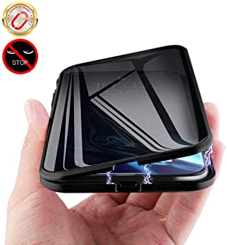 MIMEI Privacy Magnetic Case for iPhone XR 6.1 inch, Clear Double Sided Tempered Glass [Magnet Absorption Metal Bumper Frame] Thin Anti-Spy 360 Full Protective Phone Case 5.8'' (Black, XR 6.1")