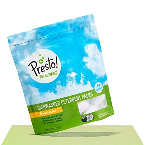 Presto! 78% Biobased Dishwasher Detergent Packs, 90 count, Fresh Scent (2 pack, 45 ct each)