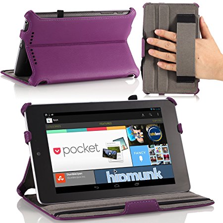 Google Nexus 7 Case - MoKo Slim-fit Cover Case for Google Nexus 7 Android Tablet by Asus, PURPLE (with Automatic Sleep/Wake Function, and Elastic Hand Strap)