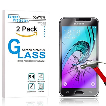 Galaxy J3 Screen Protector - KATIN [2-Pack] Samsung Galaxy J3 (2016) Premium Tempered Glass [0.3mm Ultra Thin 9H Hardness 2.5D Round Edge] Lifetime Replacement Warranty