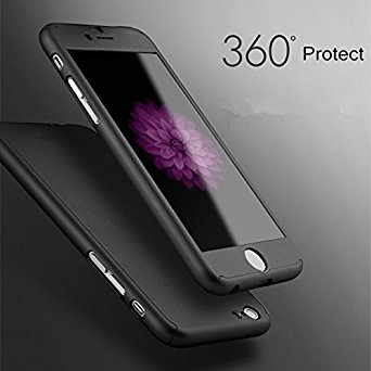 iPhone 6S Plus/6 Plus Case, iCoverCase Ultra-thin Hard Hybrid PC 360 All Round Body Coverage Protective Case Skin Cover with Tempered Glass Screen Protector for iPhone 6s Plus/6 Plus 5.5 inch (Black)
