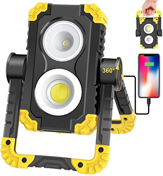 Samyoung Rechargeable Work Light, 3000 Lumen LED Work Light with Spot & Flood COB, 360° Rotating Mechanic Light IP65 Waterproof for Job Site Lighting Outdoor Camping Hiking Emergency Car Repairing