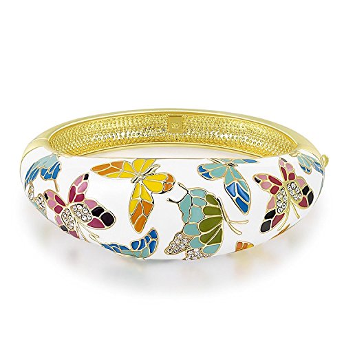 Pauline & Morgen "Spring of Versailles" Enamel Butterfly Gold Plated Crystal White Women Bracelet