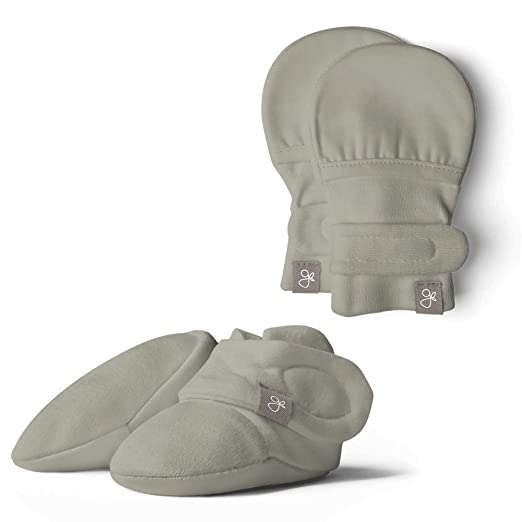 Baby Booties & Mittens Bundle, Adjustable Soft & Secure (3-6 Months, Moss)