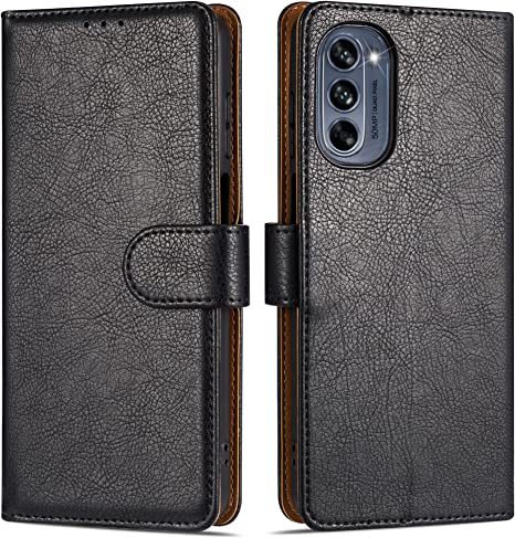 Case Collection for Motorola Moto G62 5G Phone Premium Leather Folio Cover, Magnetic Closure Protective Book Design Wallet Flip with [Card Slots] and [Kickstand] for Motorola Moto G62 Case Black