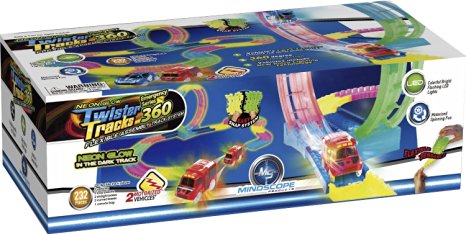 Mindscope Twister Tracks Trax 360 Loop 15' (feet) of Neon Glow in the Dark Track with Two Light-Up (Pulse LED) Vehicles Emergency Vehicle Series