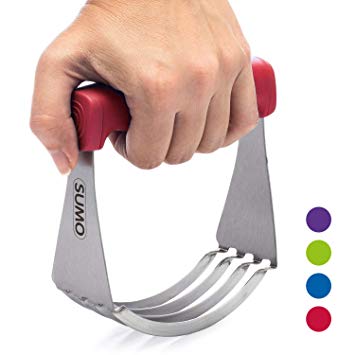 SUMO Dough Blender: Sturdy Heavy Duty Pastry Cutter - Sharp Blades - Comfortable Finger-Contoured Grip - Dishwasher Safe [Red]