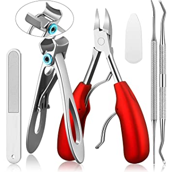 Thick Toenail Clipper Half Jaw Toenail Clippers Large Toenail Clippers 16 mm Wide Jaw Opening Nail Clippers with Stainless Steel Ingrown Toenail File and Lifter for Men Women Senior (Red)