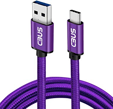 CBUS Short 8-inch 3A Heavy-Duty Double Braided USB-C 3.2 Cable to USB-A 3.0 Fast Charge Cable for Pixel 3a, Galaxy S10/S10e/S9 Moto Z3/G6/G7/G7 Power, LG G8/G7/V40/V35 ThinQ, Stylo 4, BLU G9 (Purple)