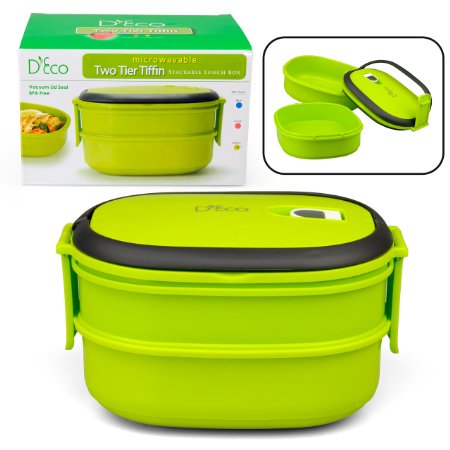 Microwavable Lunch Box- Stacking Two Tier Tiffin with Vacuum Seal Lid Green