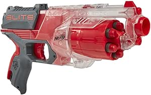 Nerf Elite Disrupter Blaster, 6-Dart Rotating Drum, 6 Nerf Elite Darts, Slam Fire, Translucent Red, Amazon Exclusive, Multicolor, F2694