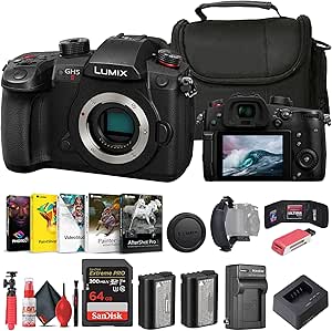 Panasonic Lumix GH5 II Mirrorless Camera (DC-GH5M2BODY)   Corel Photo Software   Bag   64GB Card   Charger   Card Reader   DMW-BLF19 Battery   Flex Tripod   Cleaning Kit   Memory Wallet   Hand Strap