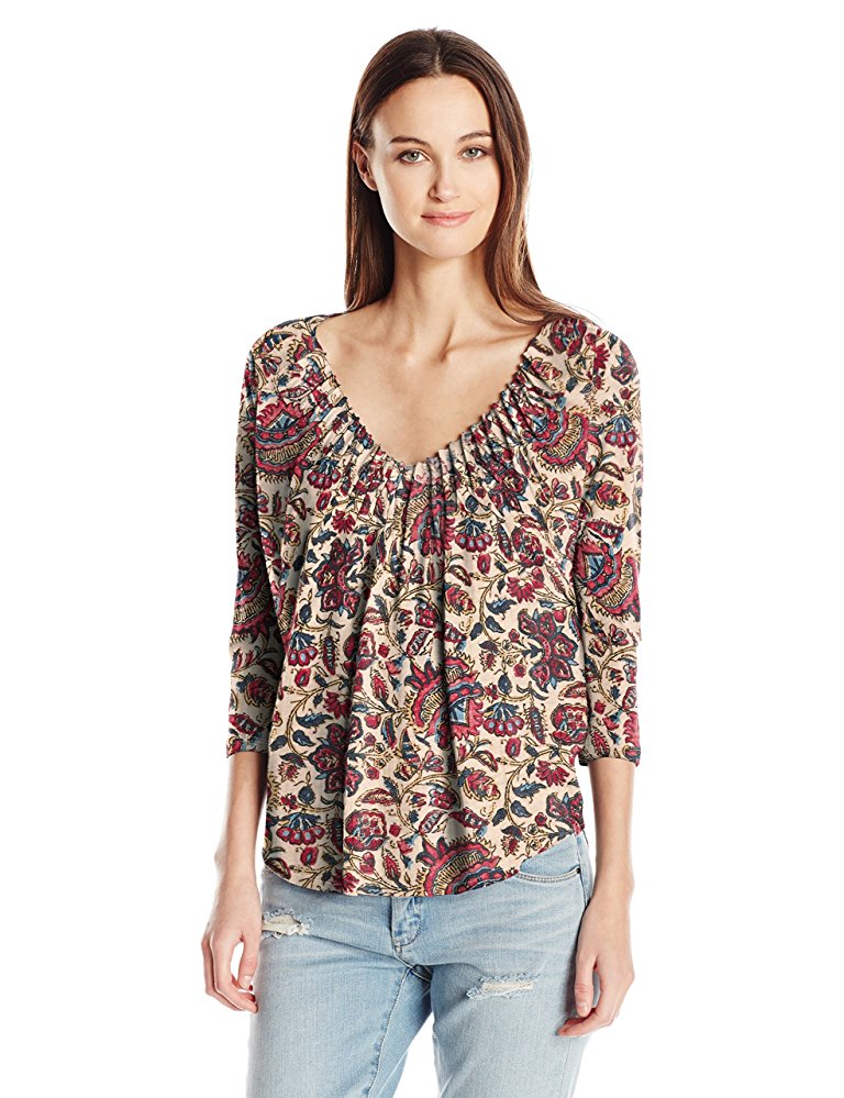 Lucky Brand Women's Plus Size Printed Pintuck Top