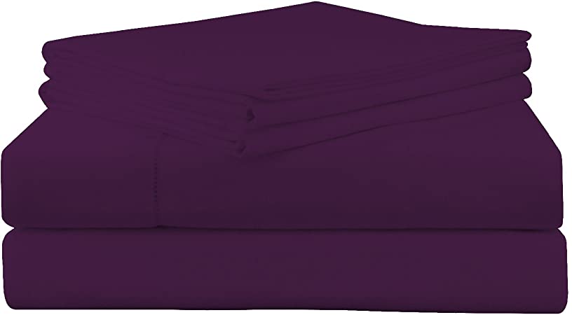 Pointehaven 200 GSM Flannel Sheet Set, King, Solid, Plum