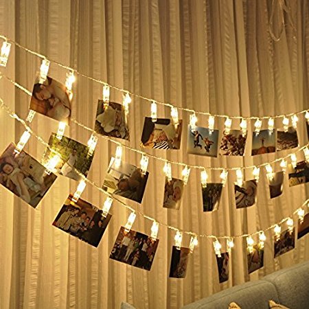 LED Photo String Lights-Magnolian 20 Photo Clips Battery Powered Fairy Twinkle Lights, Wedding Party Christmas Home Decor Lights for Hanging Photos, Cards and Artwork (7.2 Ft, Warm White)