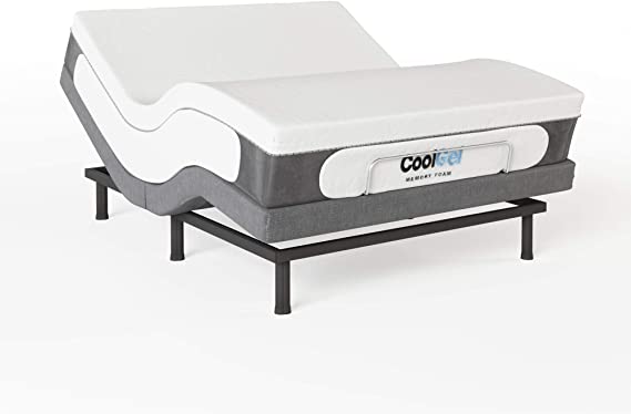 Classic Brands Cool Gel 1.0 Ultimate Gel Memory Foam 14-Inch Mattress with Two Bonus Pillows and Adjustable Comfort Adjustable Bed Base, Queen