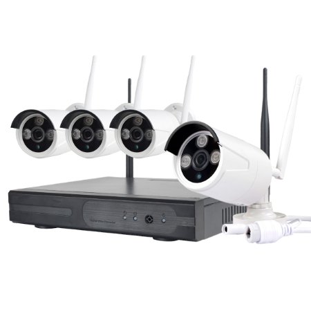 JOOAN TC-734NVR 720P HD NVR WIFI CCTV System 4x1.0 Megapixels Weatherproof Bullet WIFI Security Cameras  4CH 720 CCTV NVR Recorder Surveillance System with Easy Remote Access