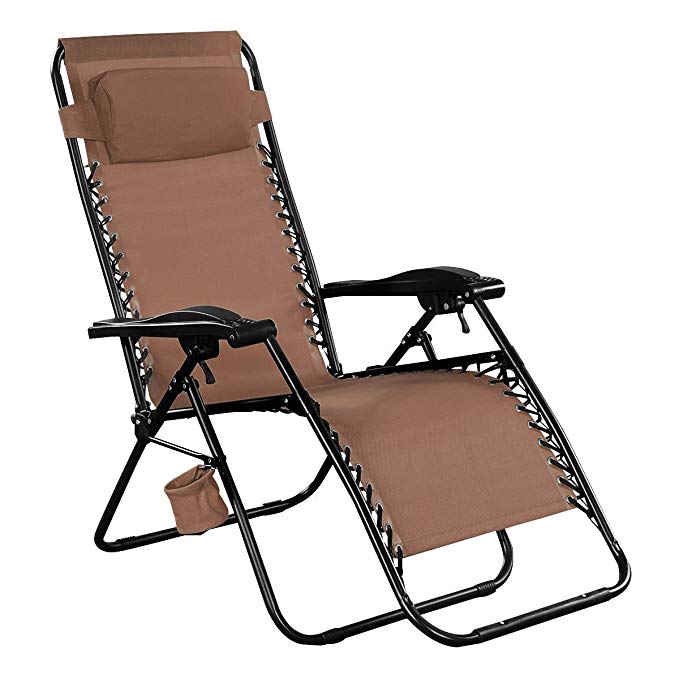 Giantex Folding Lounge Chairs Recliner Zero Gravity Outdoor Beach Patio Garden (Brown)