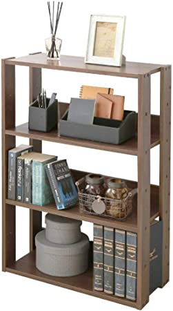 IRIS USA 3 Tier Height Adjustable Wooden Bookshelf, Simple Wide Bookcase, Natural Shelving, Dark Oak