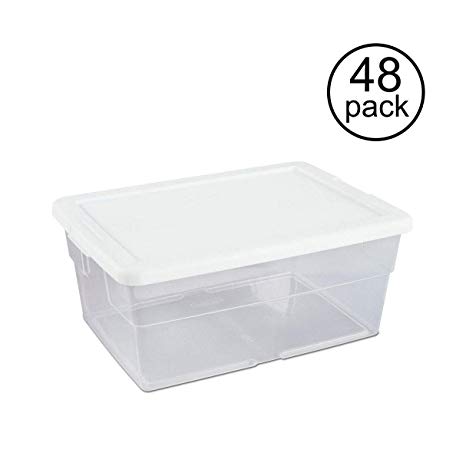 Sterilite 16 Quart Clear Stacking Closet Storage Box Container Tub (48 Pack)