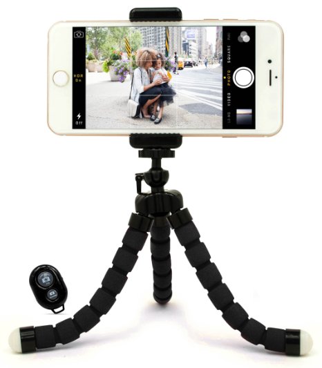 Bastex Universal Compact Flexible Octopus Style Black Tripod Stand Holder/Mount with Adapter for Smartphone / Digital Camera / GoPro Hero All Versions - Includes Remote