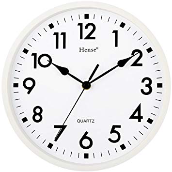 HENSE 10-inch Moderate Size Living Room Office Decorative Clocks Battery Operated Round Mute Silent Sweep Second Clock Simple Creative Wall Clock HW11 (White)