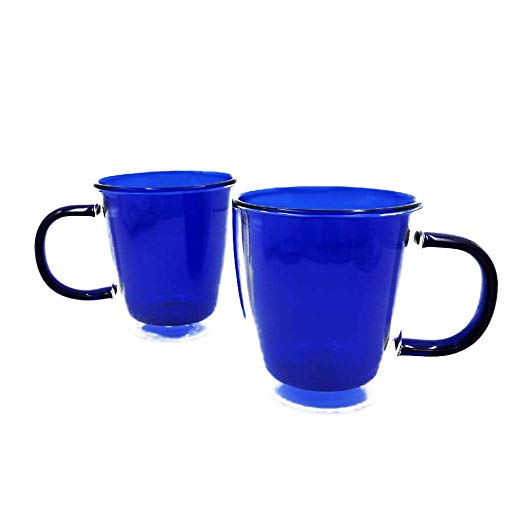 Doctor Bee Coffee Mugs Made of Borosilicate Doulble Wall Glass Cup for Espresso Juice Water Milk Set of 2 Blue 300ml 10oz