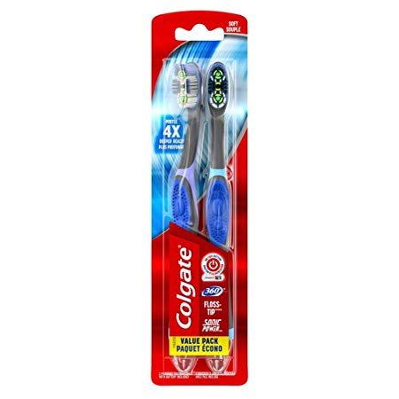 Colgate 360 Sonic Power Toothbrush, Floss Tip, Soft, 2 Count Value Pack