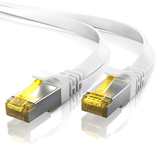 Primewire - 15.0m - CAT.7 Flat Ethernet Gigabit Lan network cable (RJ45) 10 / 100/ 1000 Mbit/s | Patchcable | U / FTP Shielding | compatible with CAT.5 / CAT.5e / CAT.6 | for Switch / Router/ Modem | white